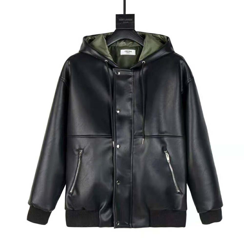 Close-up detailing of silver zipper on Celine Women Oversized Blouson Jacket