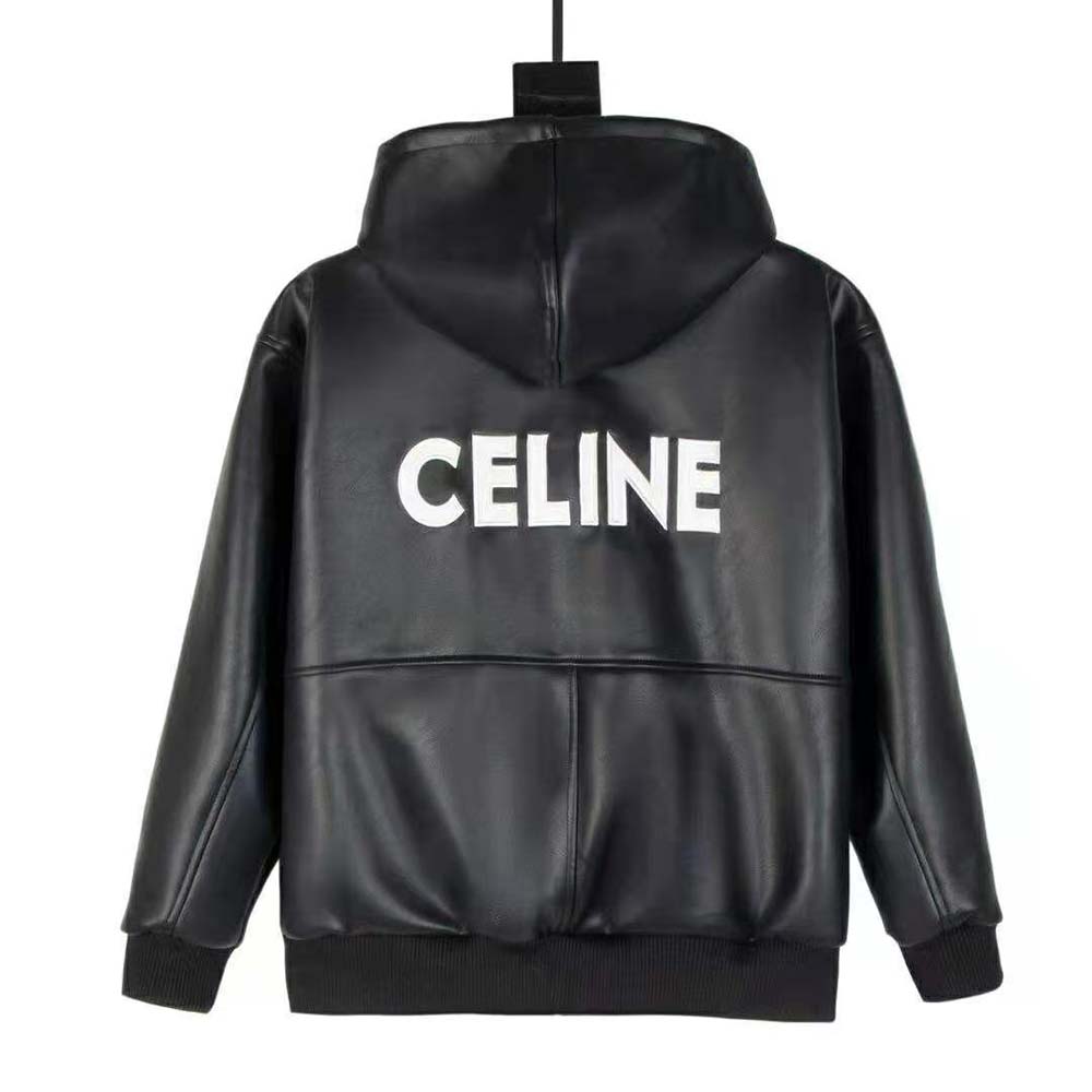 Side angle showcasing silhouette of Celine Women Oversized Blouson Jacket black leather