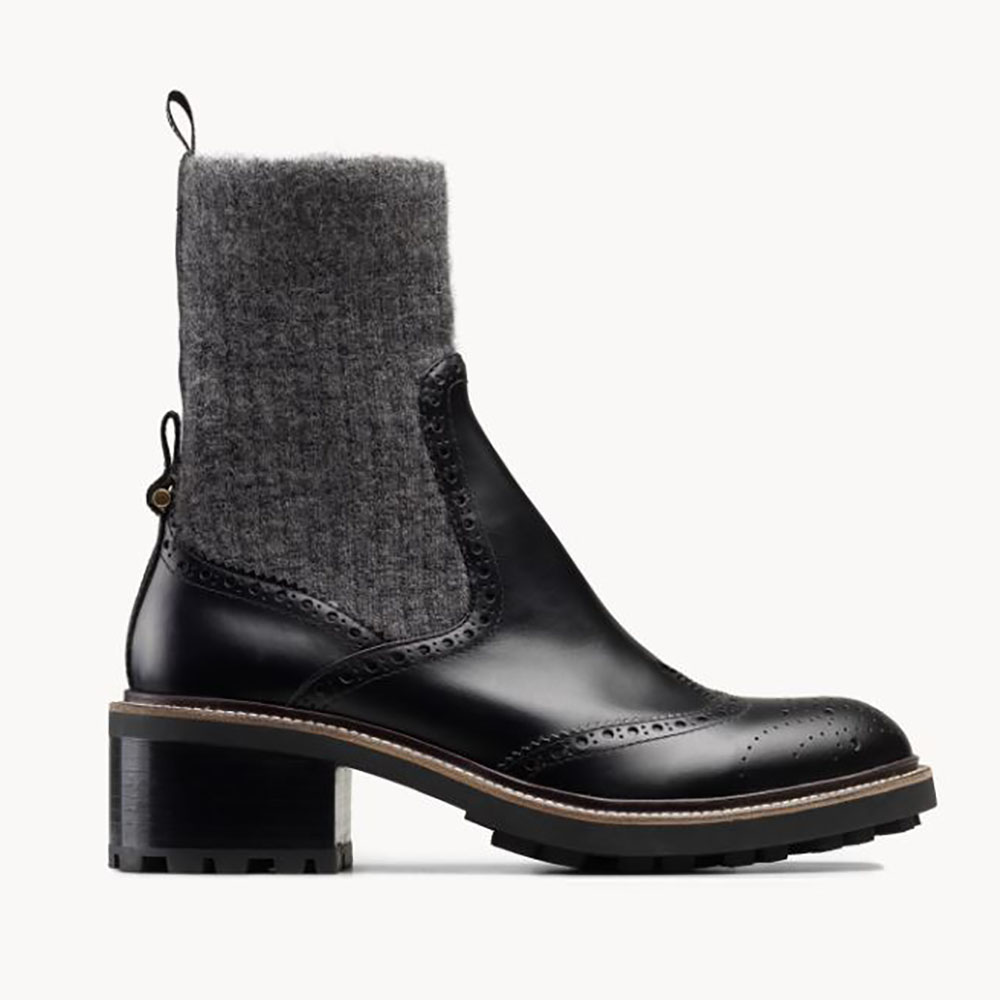 Side view of Chloe Women Franne Sock Ankle Boot in black matte calfskin
