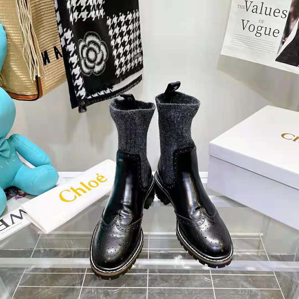 Close-up of signature tonal Chloé detail on ankle boot