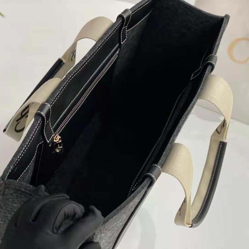 Chloe Women Large Woody Tote Bag in Recycled Felt and Shiny Calfskin-Gray - image 10