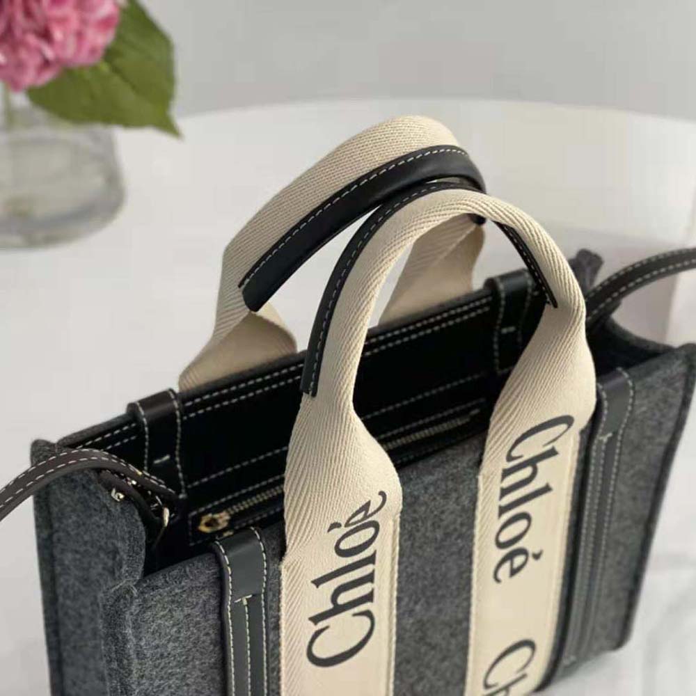 Chloe Women Small Woody Tote Bag with Strap-Gray - image 6