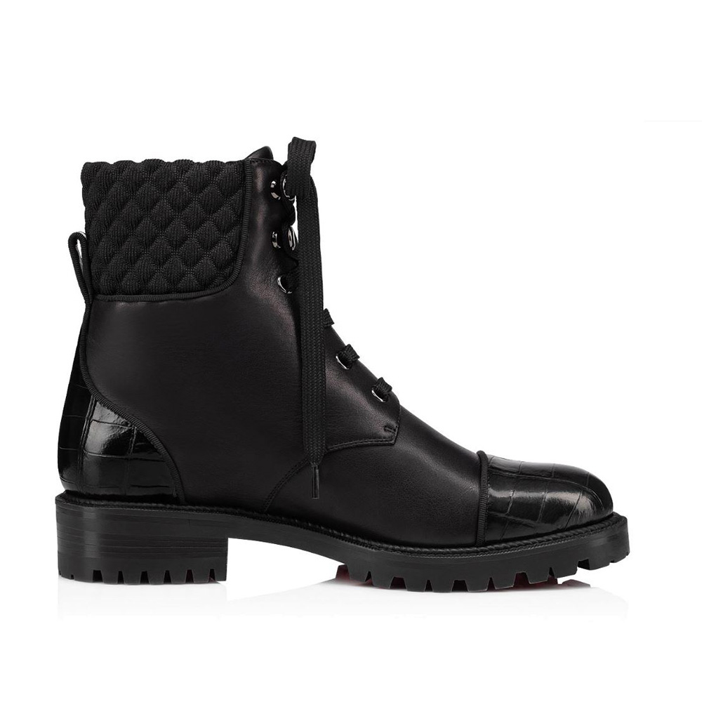 Side view of Christian Louboutin Women Mayr Boot-Black showing silhouette