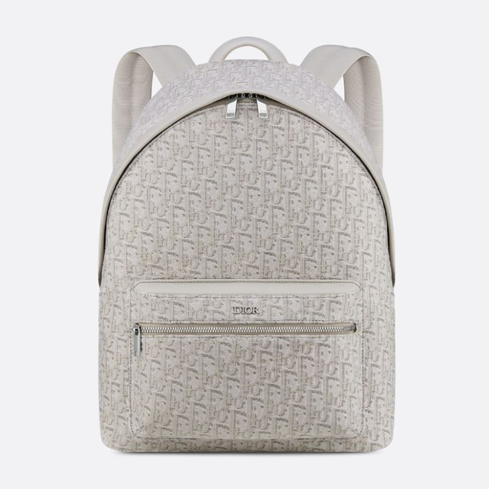 Front view of Dior Men Rider Backpack Beige Dior Oblique Jacquard