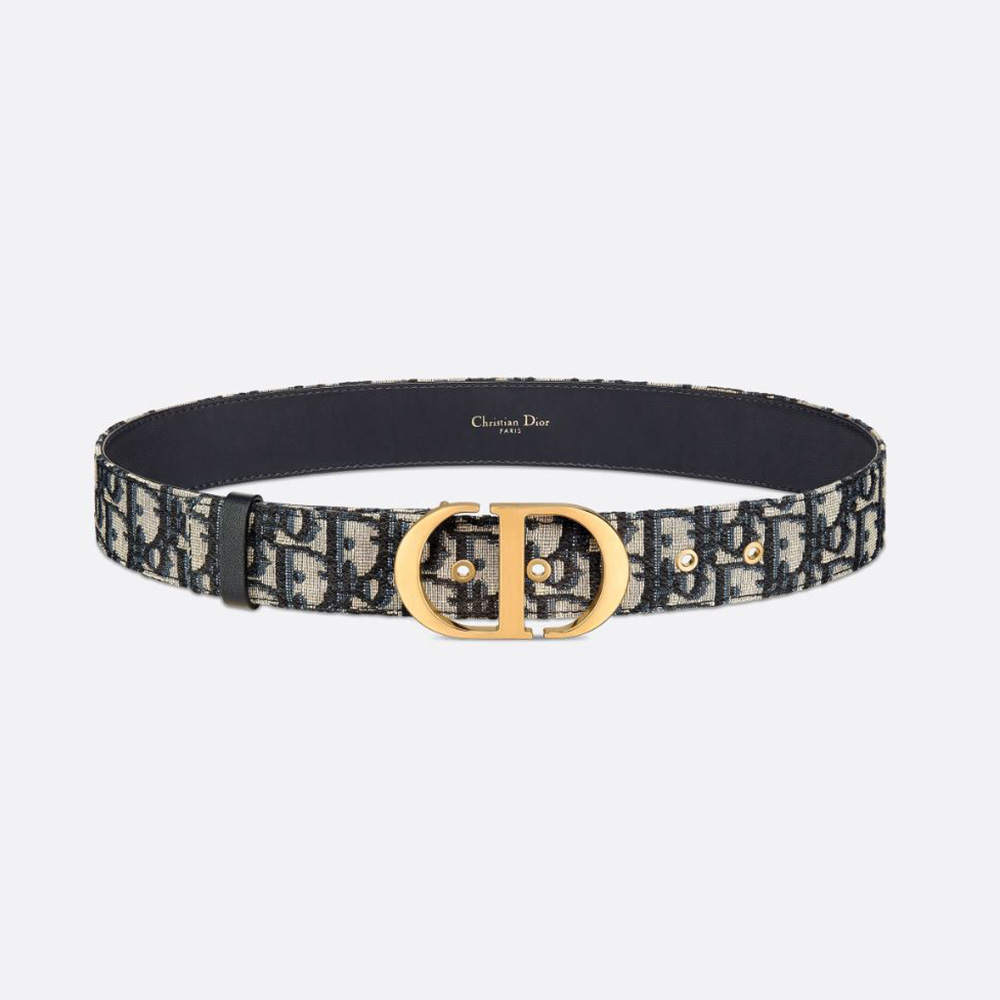 Front view of Dior Women 30 Montaigne Belt Blue Dior Oblique Jacquard 35 MM