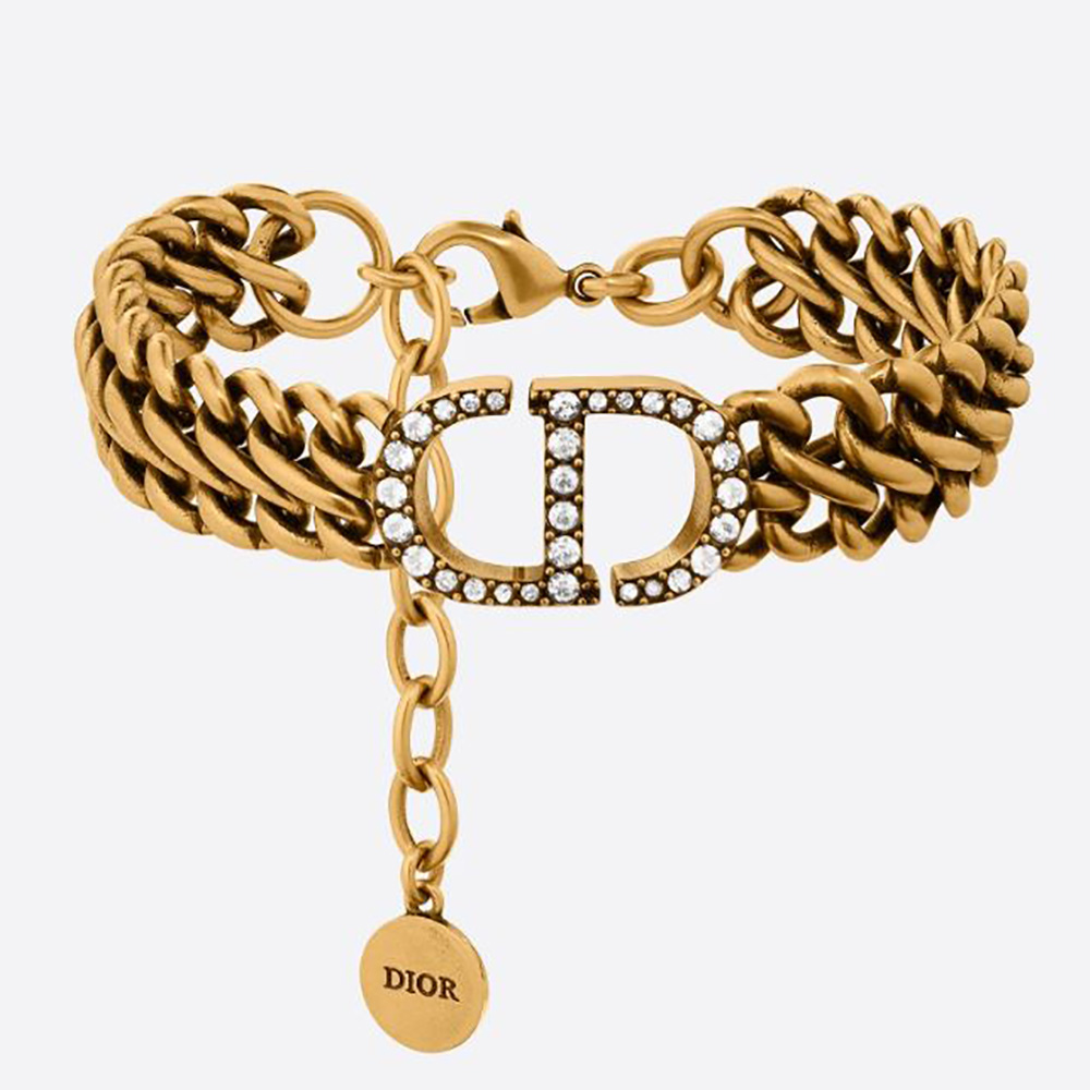Close-up of Dior Women 30 Montaigne Bracelet Antique Gold-Finish and crystals