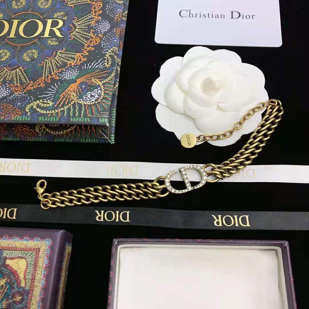 Dior Women 30 Montaigne Bracelet Antique Gold-Finish Metal and White Crystals - image 4
