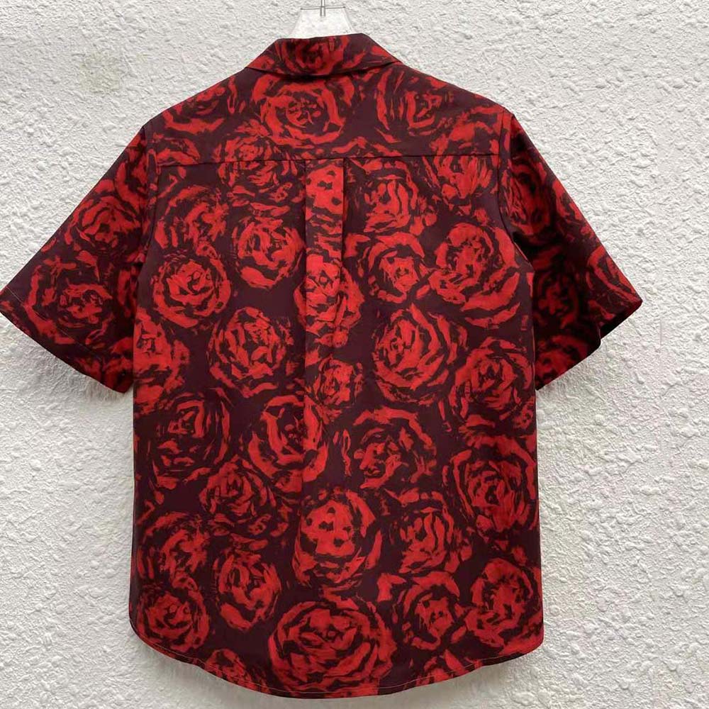Side angle of Dior Women Blouse Red Dior Roses Silk Taffeta fabric texture