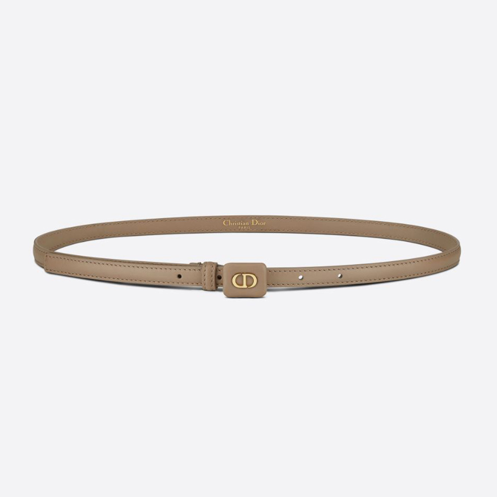 Dior Women Bobby Belt Warm Taupe Smooth Calfskin 12 MM front view with silver buckle