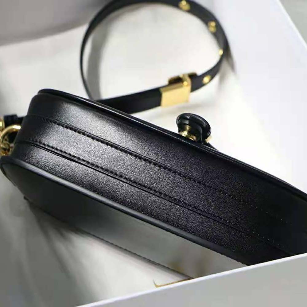 Side angle showing smooth black box calfskin of Dior Women Bobby East-West Bag