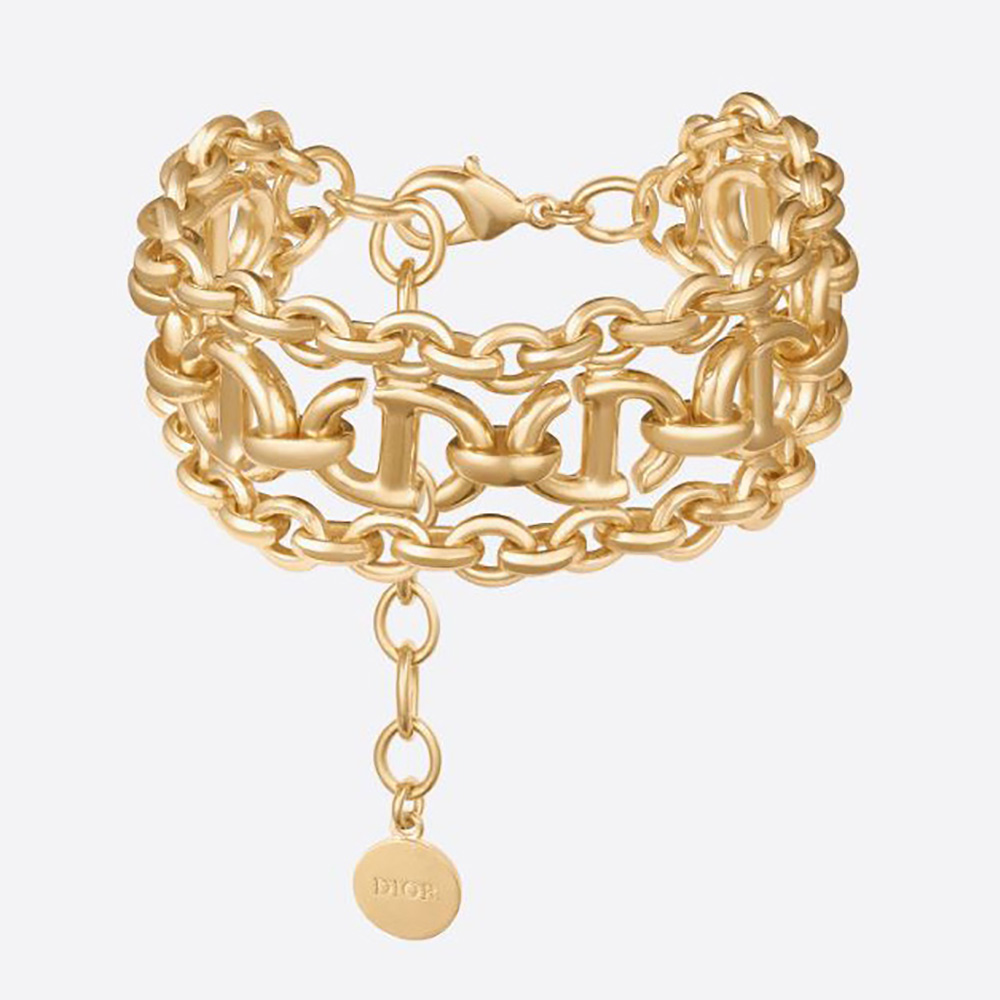Close-up view of Dior Women CD Navy Bracelet Gold-Finish Metal clasp detail