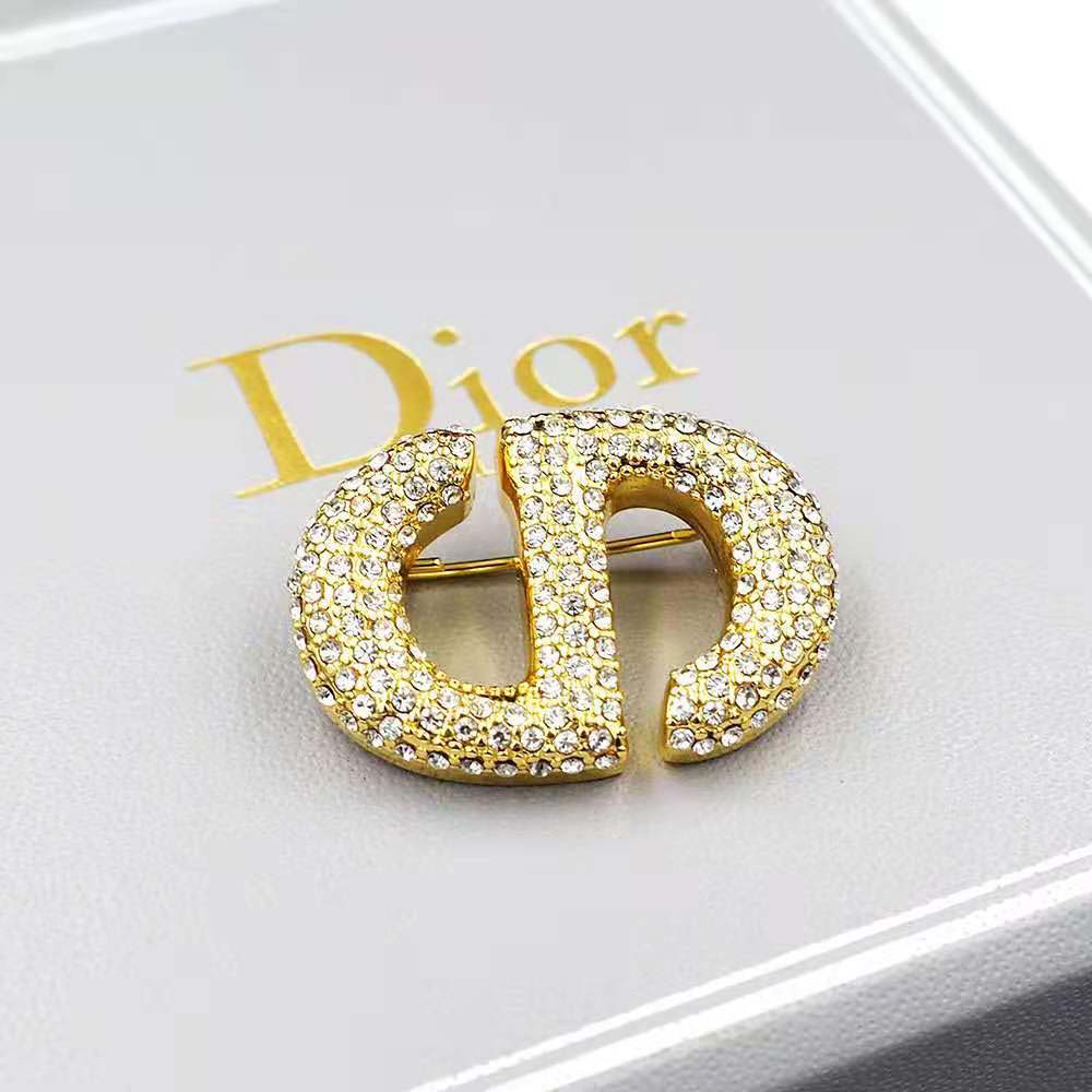 Side view showing clasp of Dior Women CD Navy Brooch