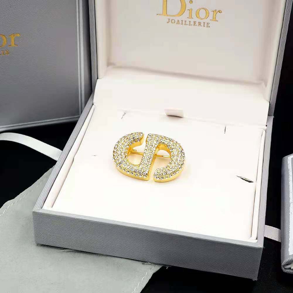 Dior Women CD Navy Brooch Gold-Finish Metal and White Crystals - image 5