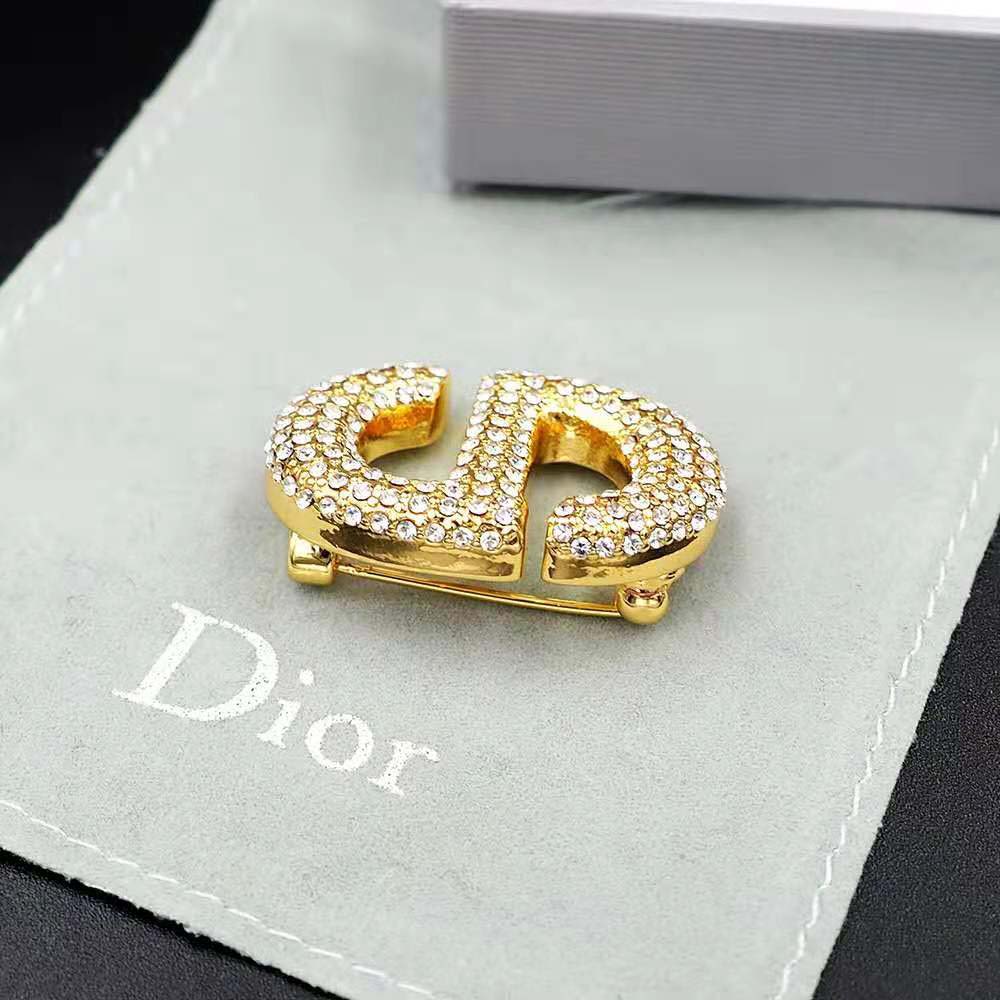 Dior Women CD Navy Brooch Gold-Finish Metal and White Crystals - image 6