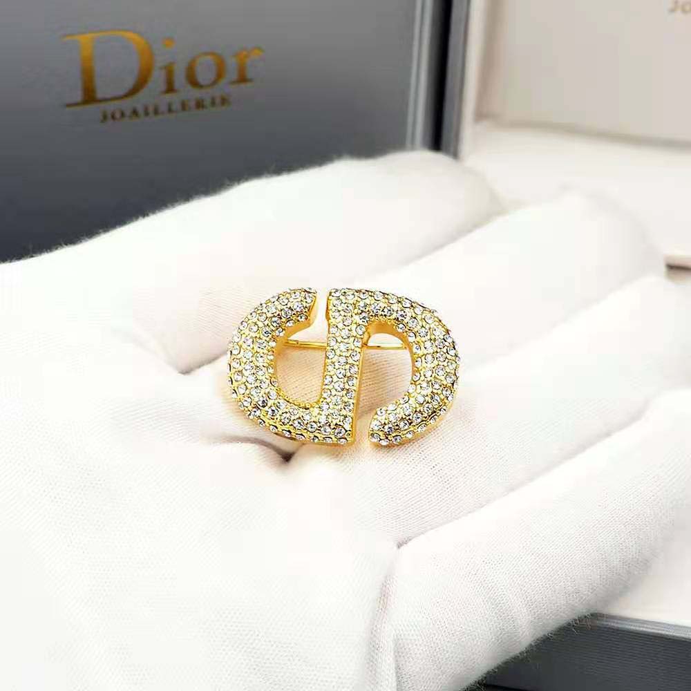 Dior Women CD Navy Brooch Gold-Finish Metal and White Crystals - image 4