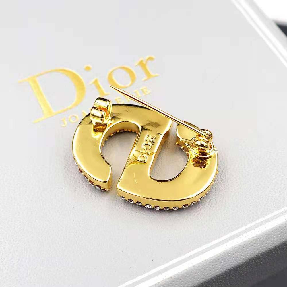 Dior Women CD Navy Brooch Gold-Finish Metal and White Crystals - image 7