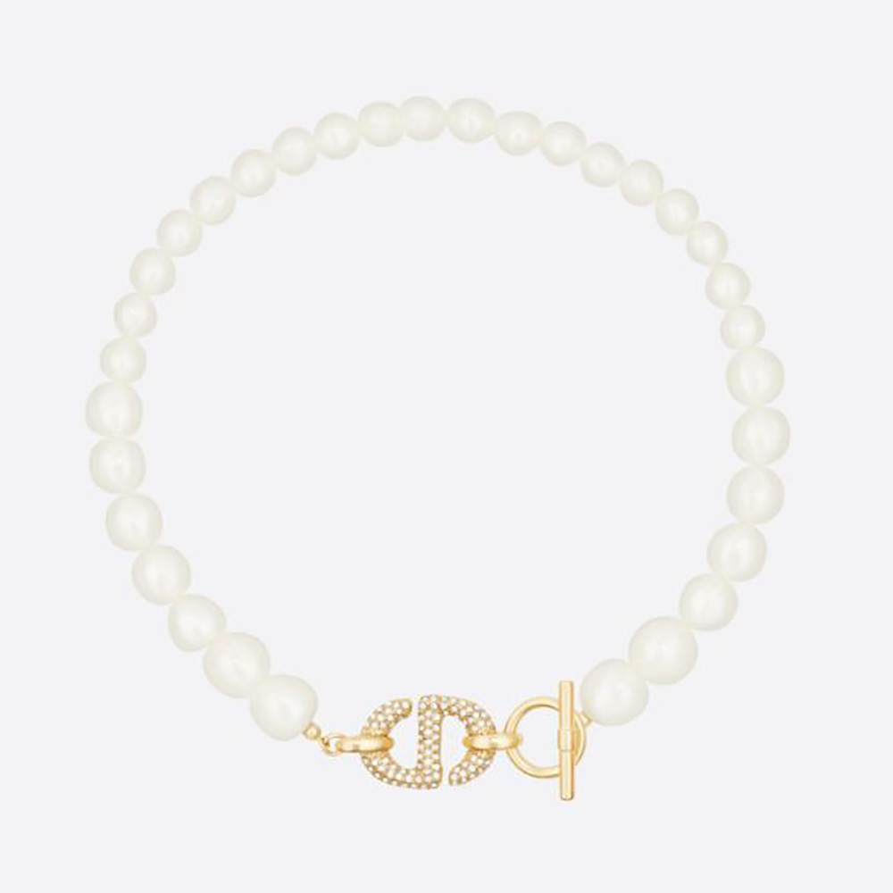Front view of Dior Women CD Navy Choker Gold-Finish Metal showcasing logo