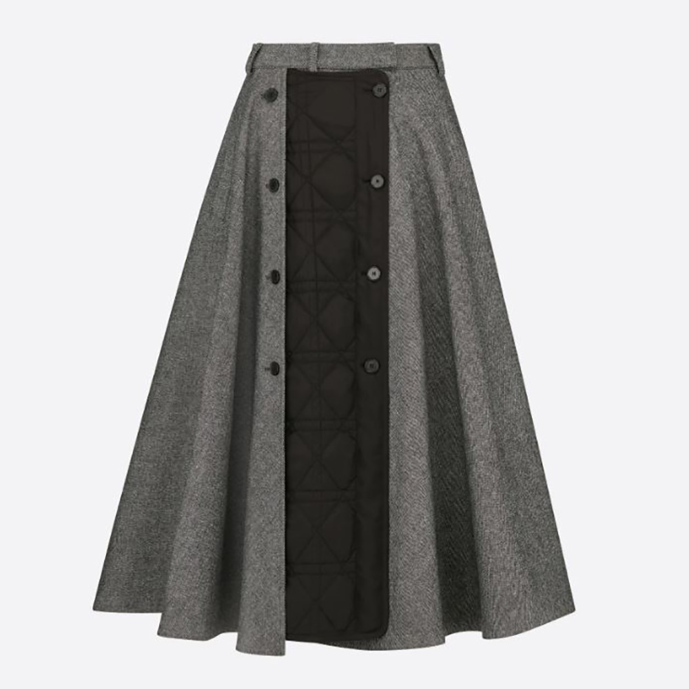 Front view of Dior Women Cannage Lined Mid-Length Skirt Gray Technical Cotton Drill