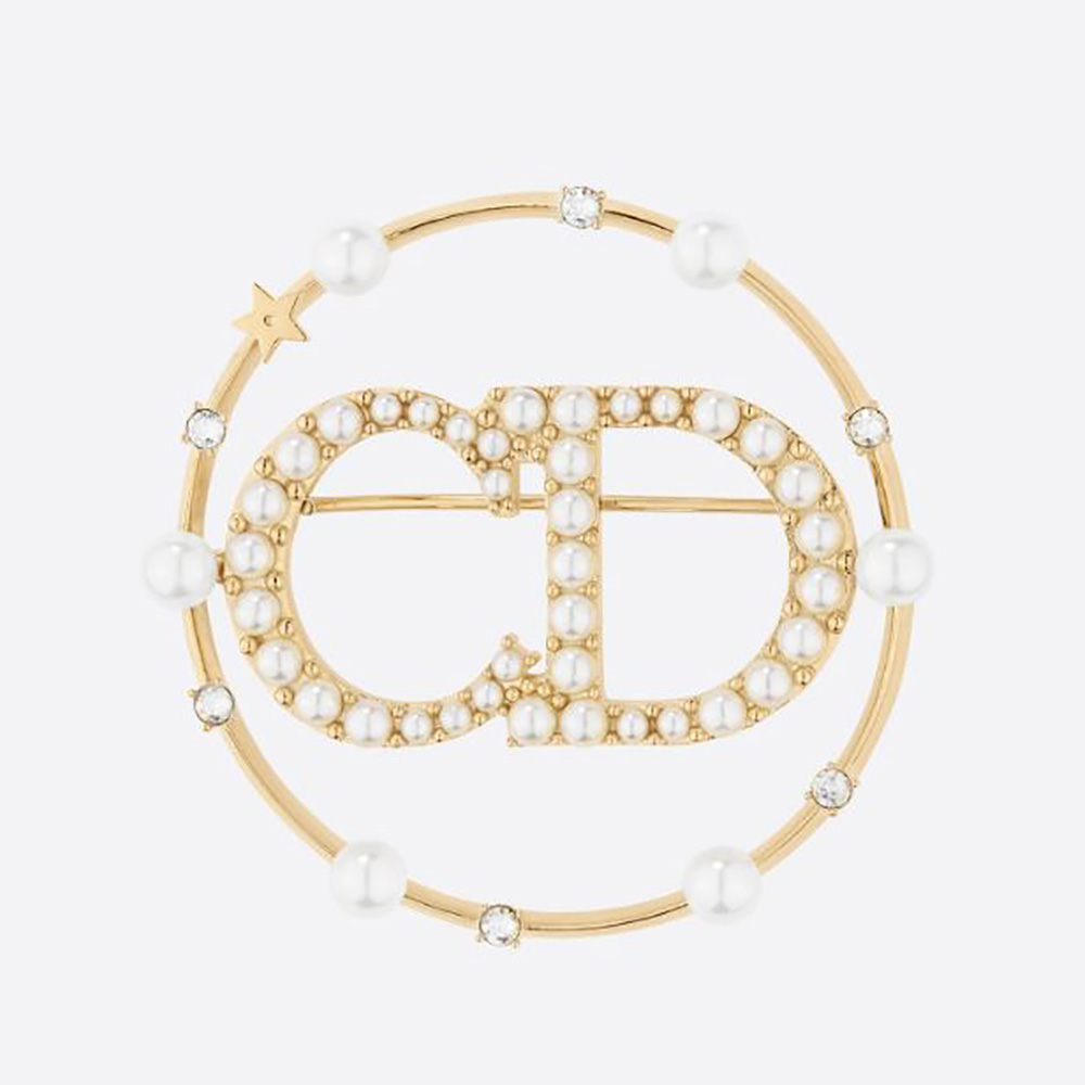 Front view of Dior Women Clair D Lune Brooch Gold-Finish Metal