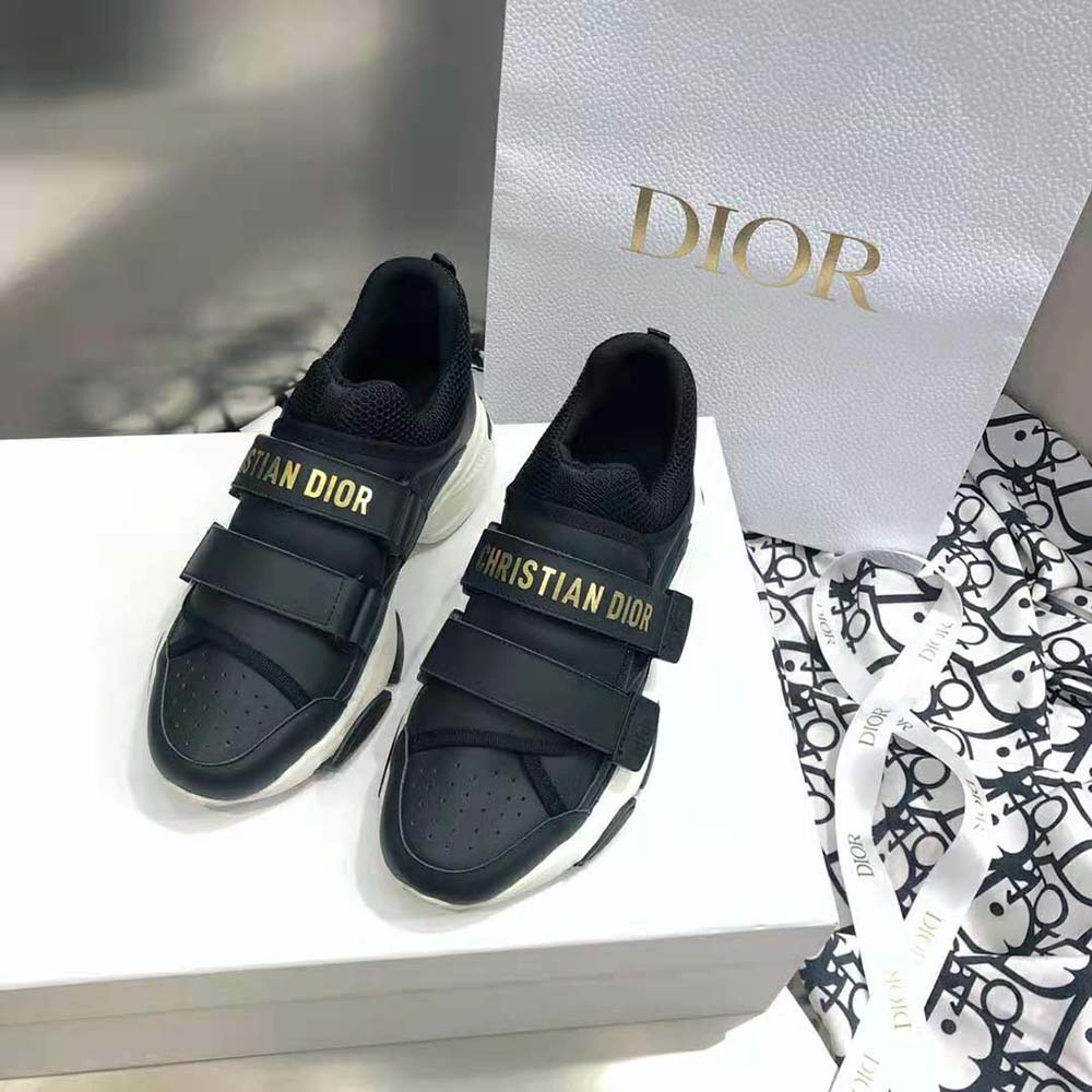 Side profile of Dior Women D-wander Sneaker Black Calfskin highlighting silhouette