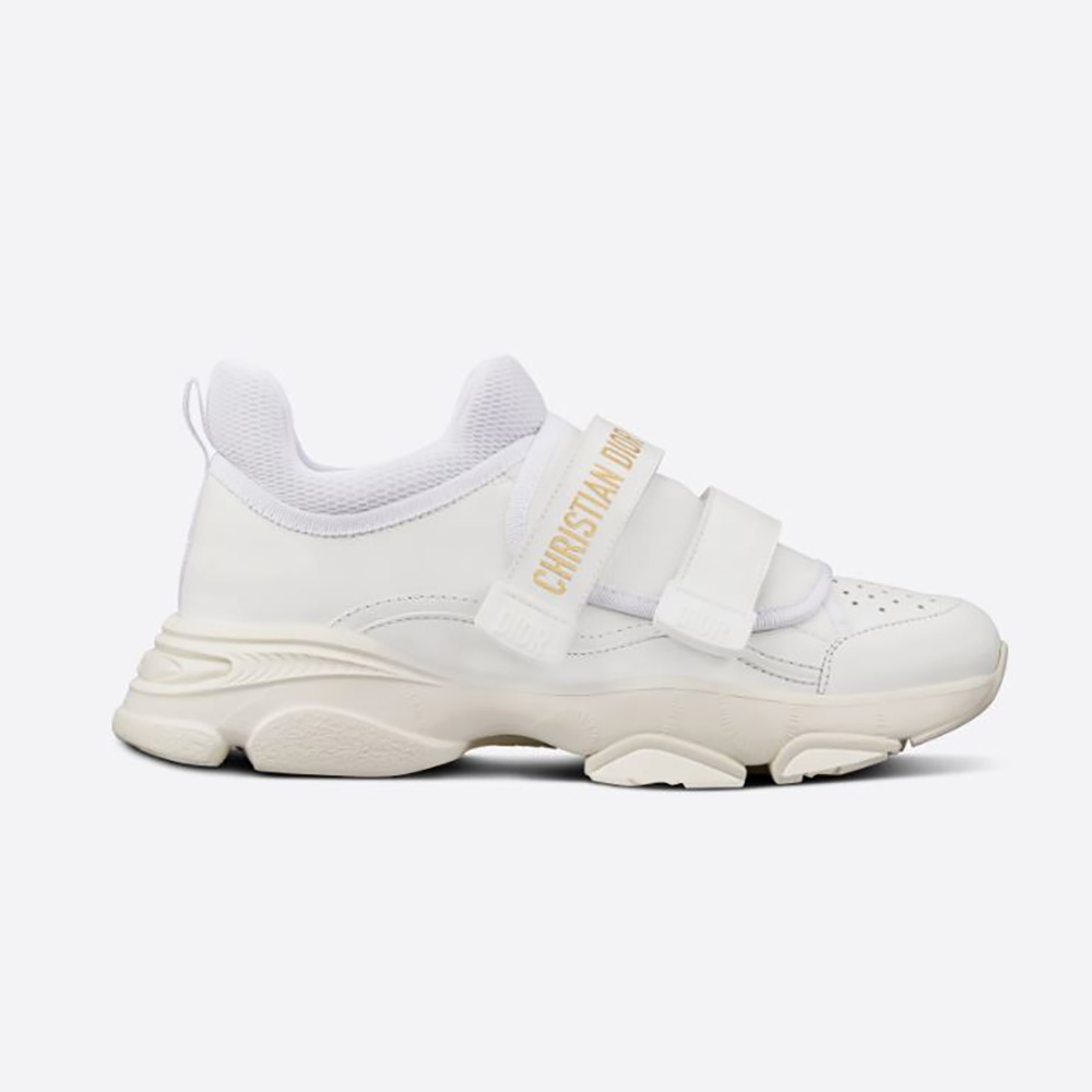 Side profile of Dior Women D-wander Sneaker White Calfskin showing sleek silhouette