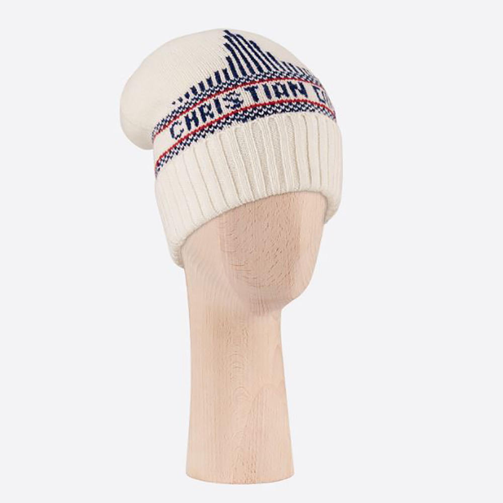 Front view of Dior Women Dioralps Beanie White Three-Tone Wool and Cashmere