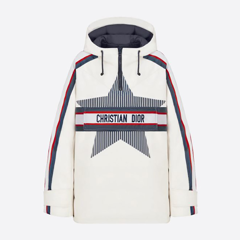Front view of Dior Women Dioralps Hooded Anorak white technical taffeta