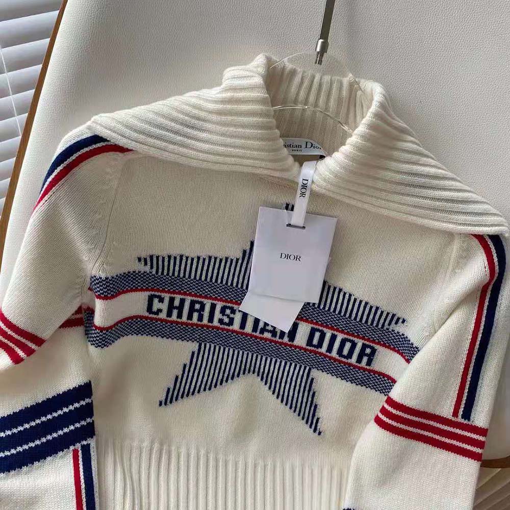 Dior Women Dioralps Stand Collar Sweater White Three-Tone Dior Star Wool Knit and Cashmere - image 4