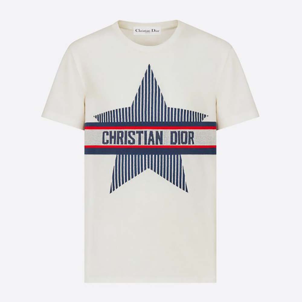 Front view of Dior Men Dioralps T-shirt White Three-Tone Dior Star
