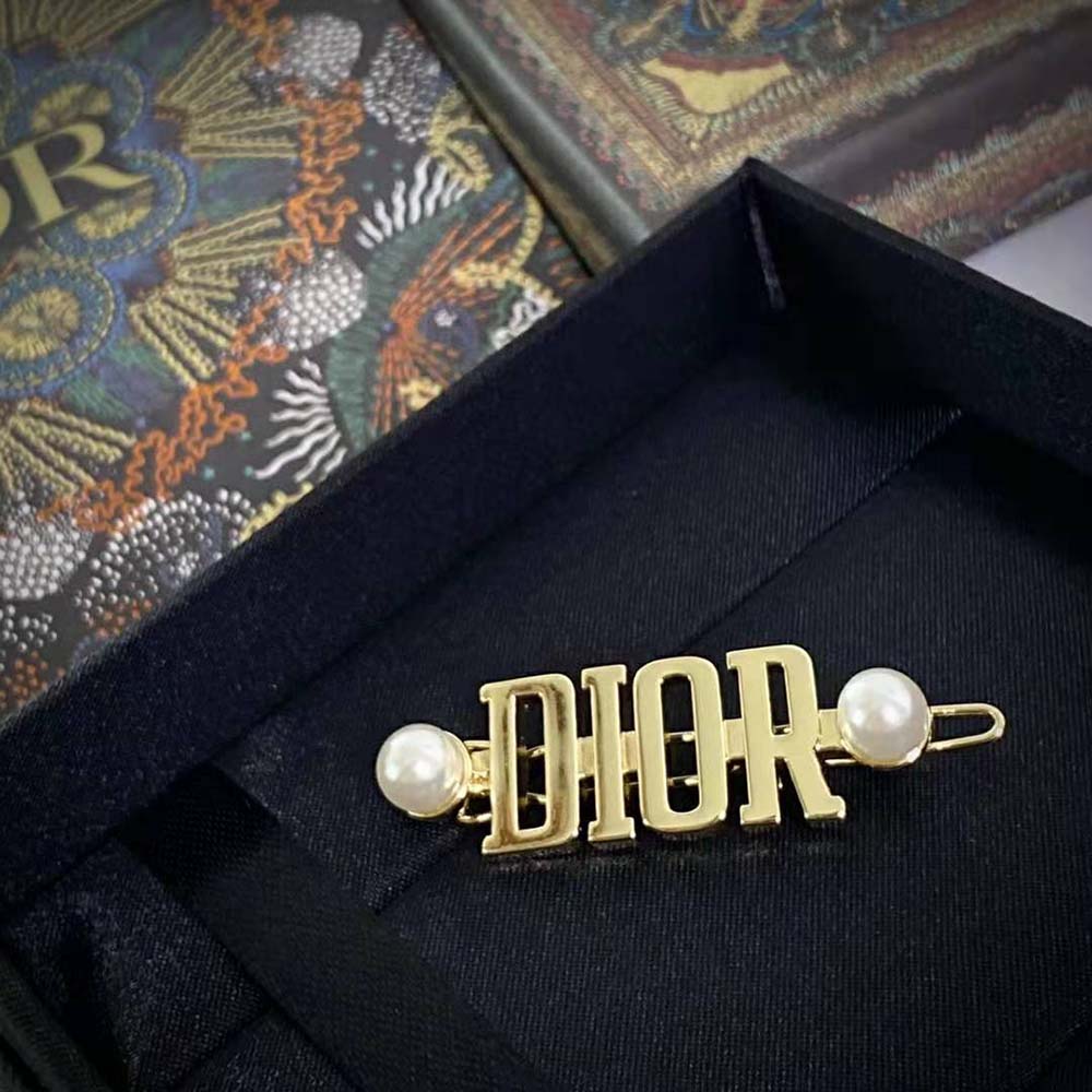 Dior Women Dio(r)evolution Barrette Gold-Finish Metal and White Resin Pearls - image 5