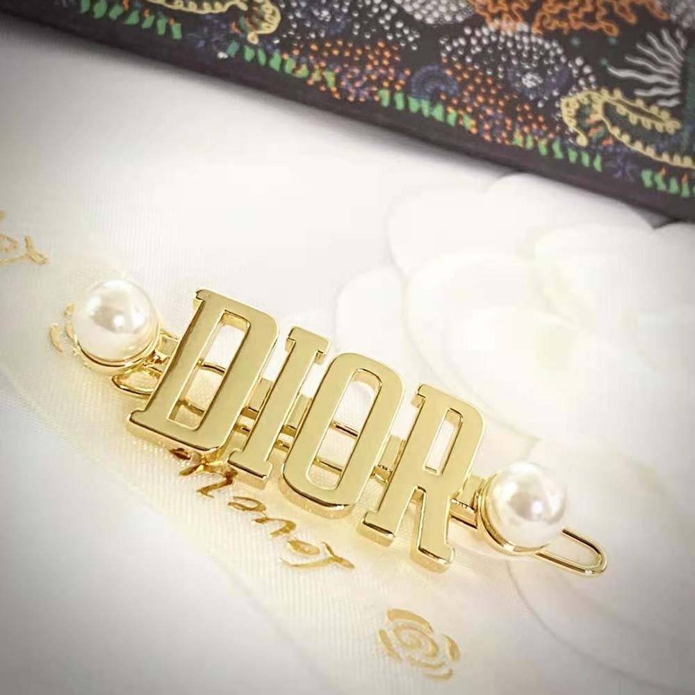 Dior Women Dio(r)evolution Barrette Gold-Finish Metal and White Resin Pearls - image 10