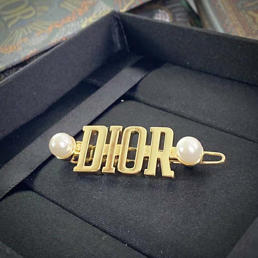 Dior Women Dio(r)evolution Barrette Gold-Finish Metal and White Resin Pearls - image 6