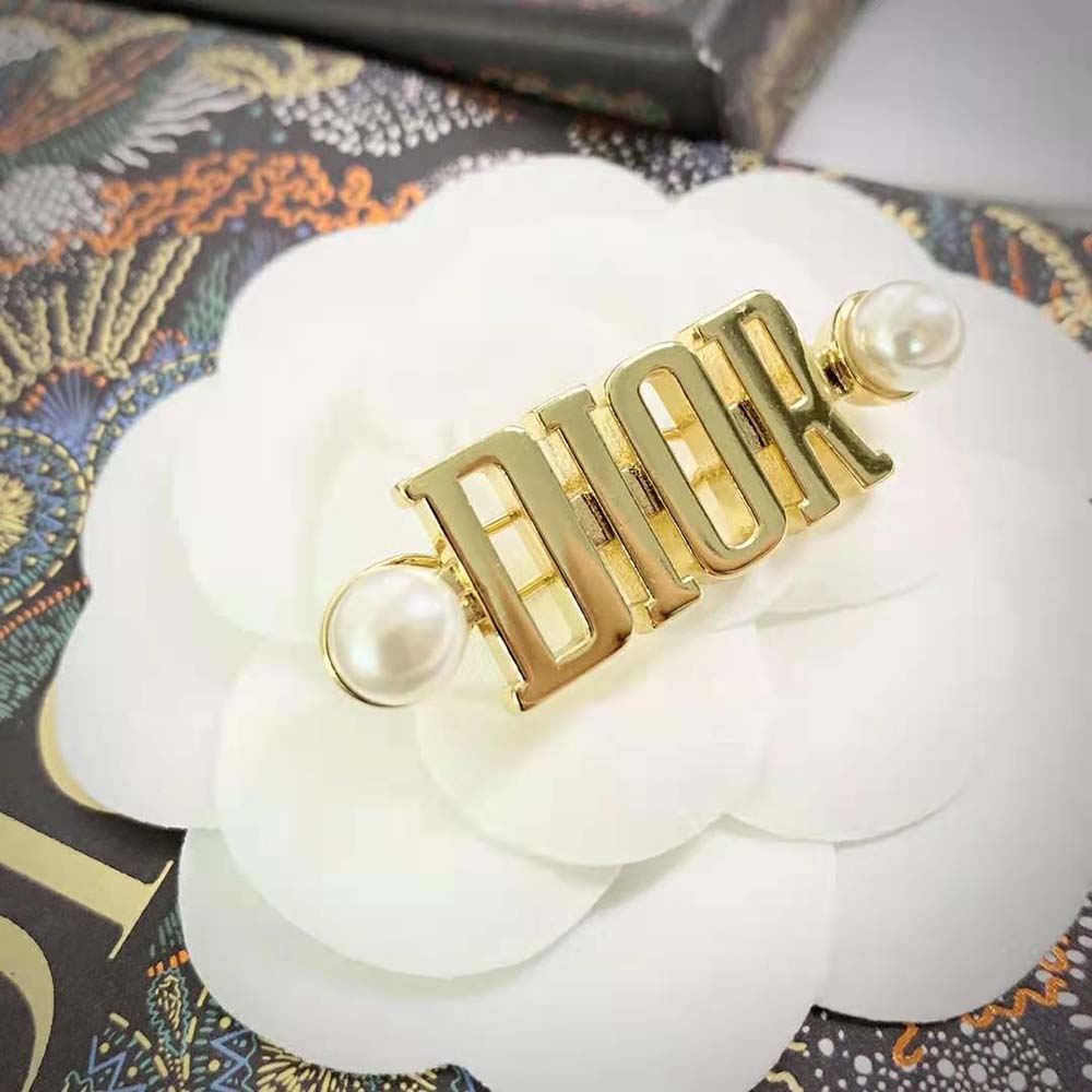 Dior Women Dio(r)evolution Barrette Gold-Finish Metal and White Resin Pearls - image 9