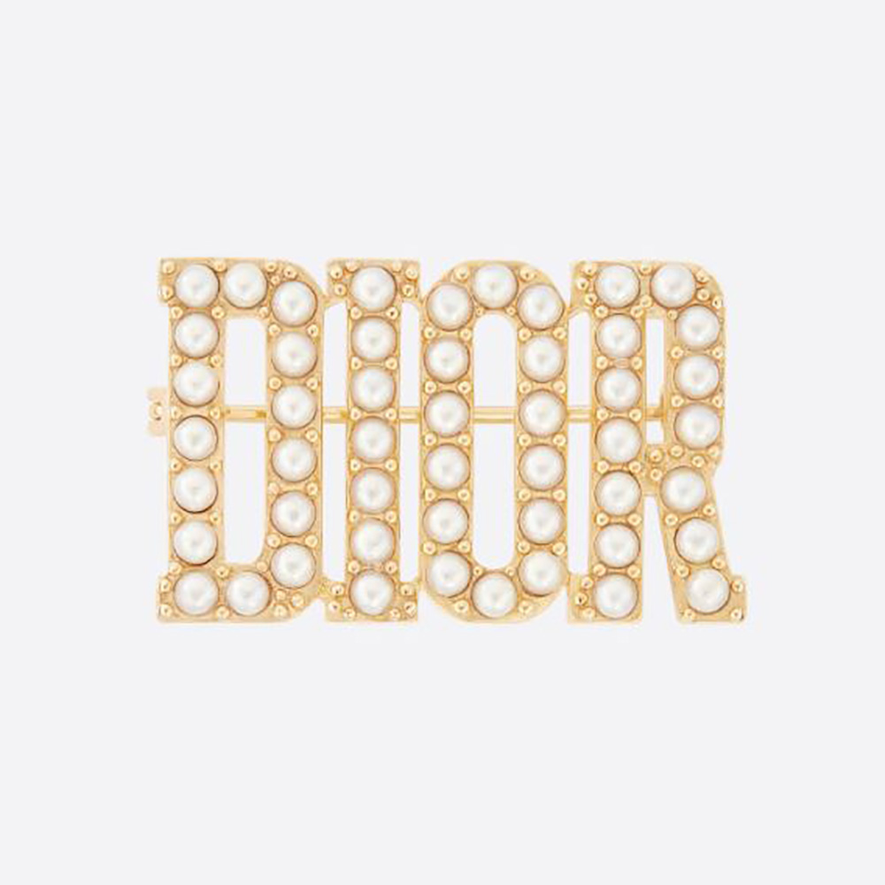 Front close-up of Dior Women Dio(r)evolution Brooch gold finish pearls