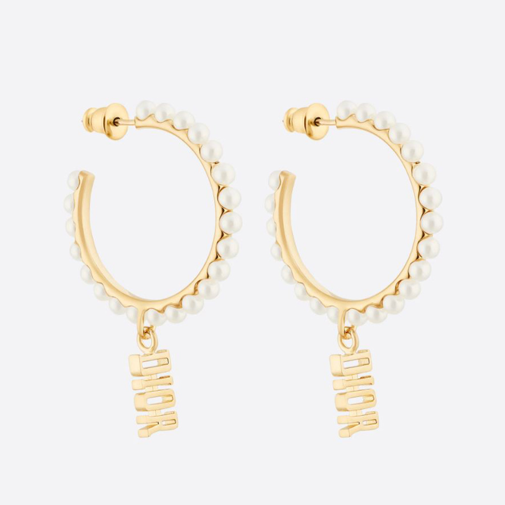 Front view of Dior Women Dio(r)evolution Earrings Gold-Finish Metal and White Resin Pearls