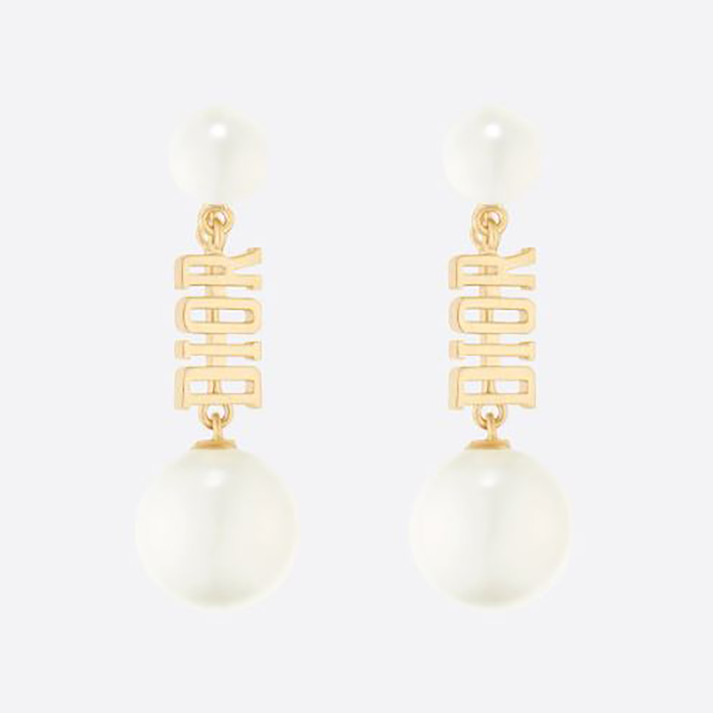 Front view of Dior Women Dio(r)evolution Earrings Gold-Finish Metal and White Resin Pearls