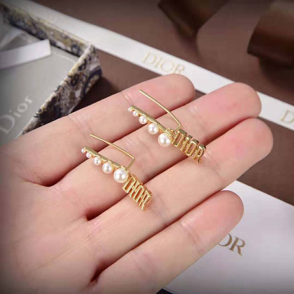 Dior Women Diorevolution Earrings Gold-Finish Metal and White Resin Pearls - image 6