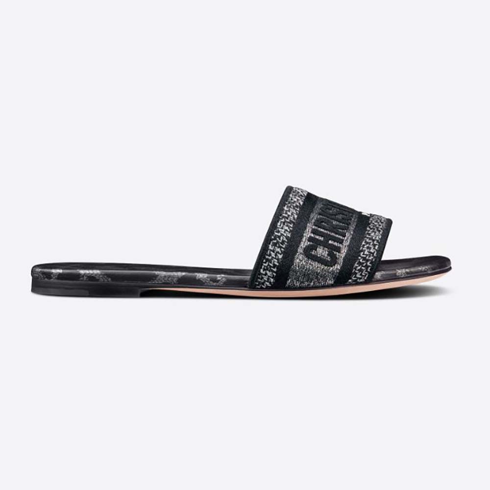 Side profile of Dior Women Dway Slide Gray Mizza Embroidered sandal