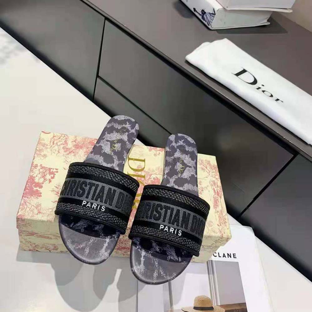 Dior Women Dway Slide Gray Mizza Embroidered Cotton and Metallic Thread - image 5