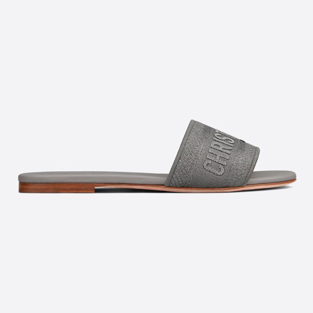 Side angle of Dior Women Dway Slide Silver-Tone Embroidered Metallic Fabric