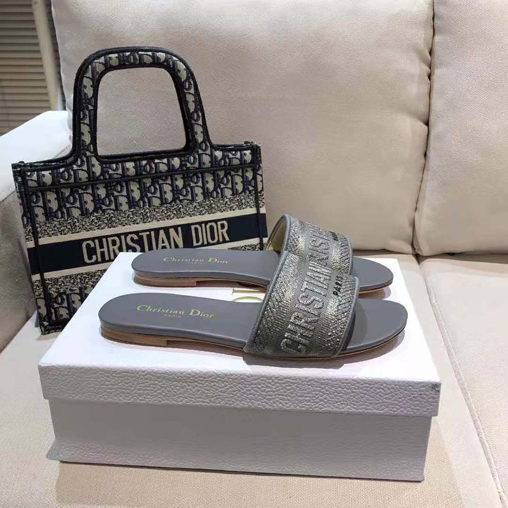 Top view showing slip-on design of Dior Women Dway Slide Silver-Tone
