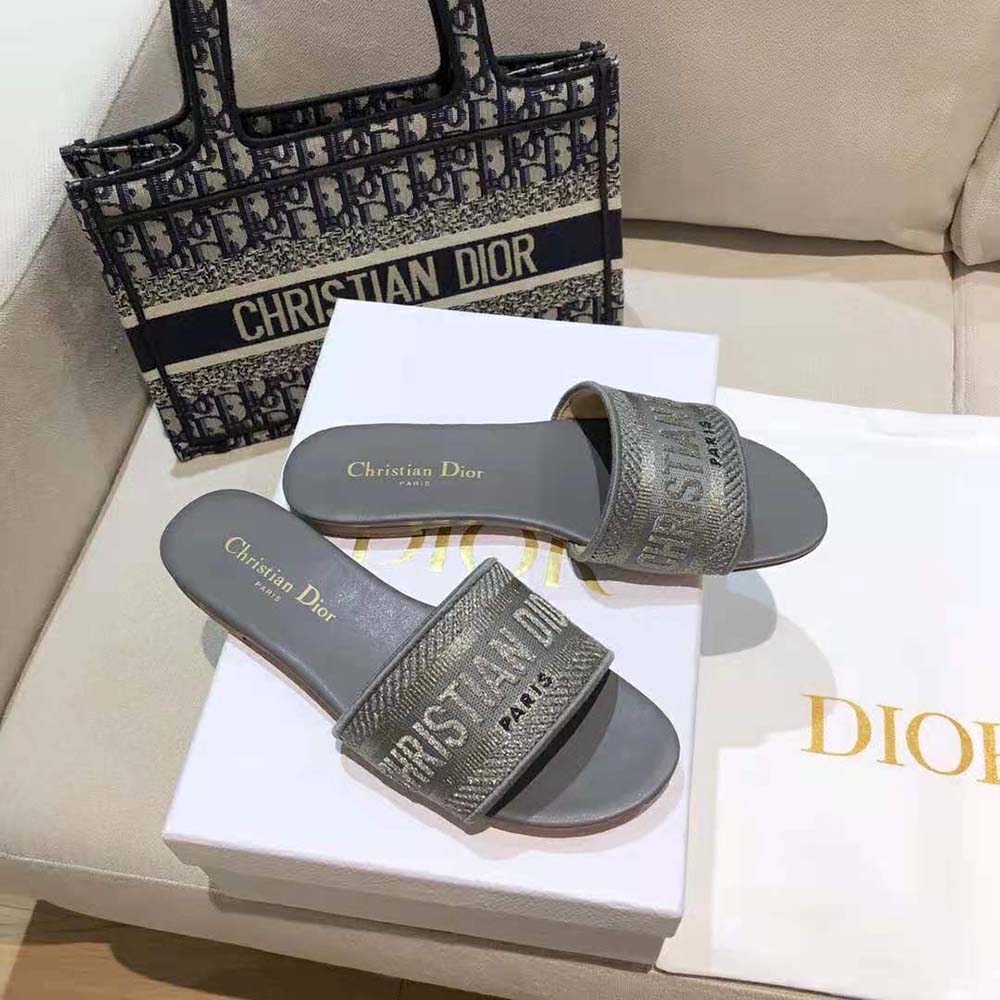 Dior Women Dway Slide Silver-Tone Embroidered Metallic Fabric - image 8