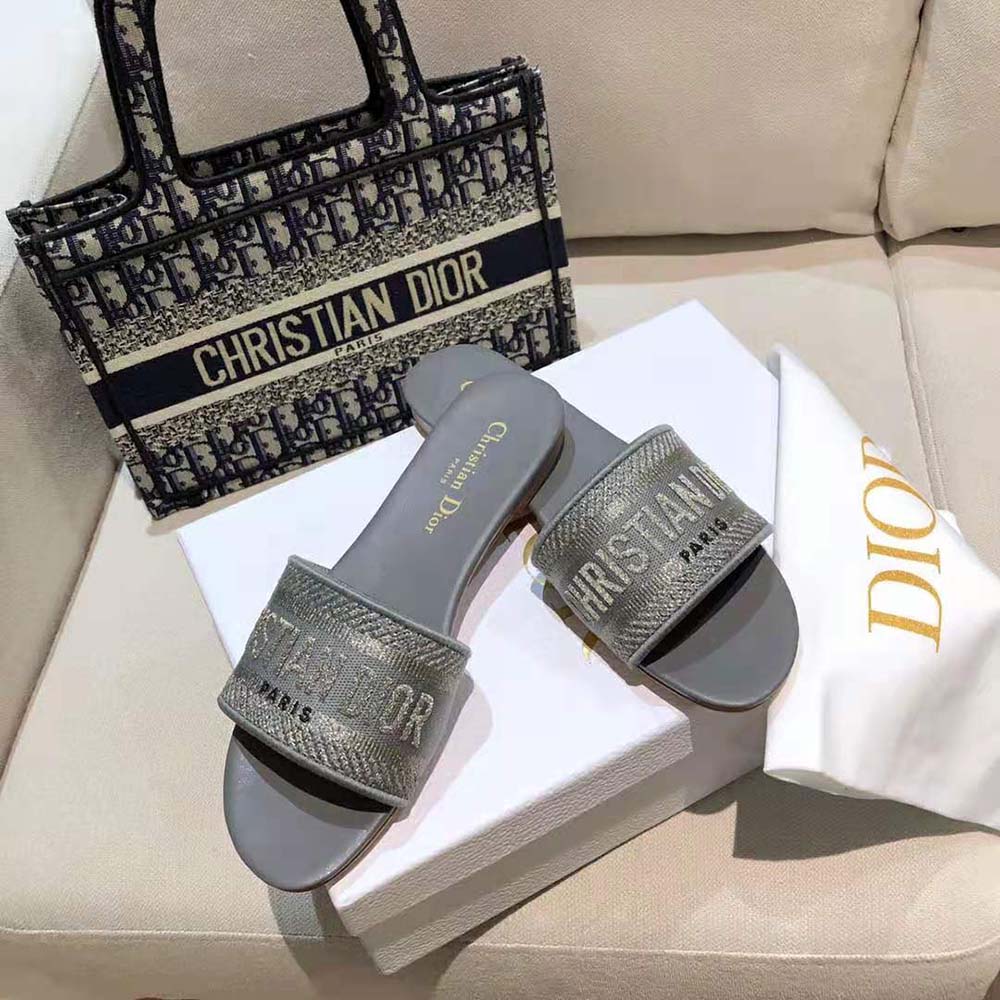 Dior Women Dway Slide Silver-Tone Embroidered Metallic Fabric - image 7