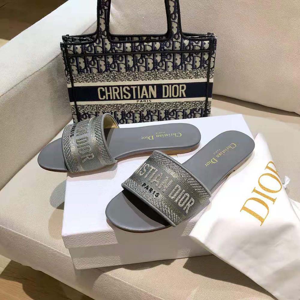 Dior Women Dway Slide Silver-Tone Embroidered Metallic Fabric - image 6