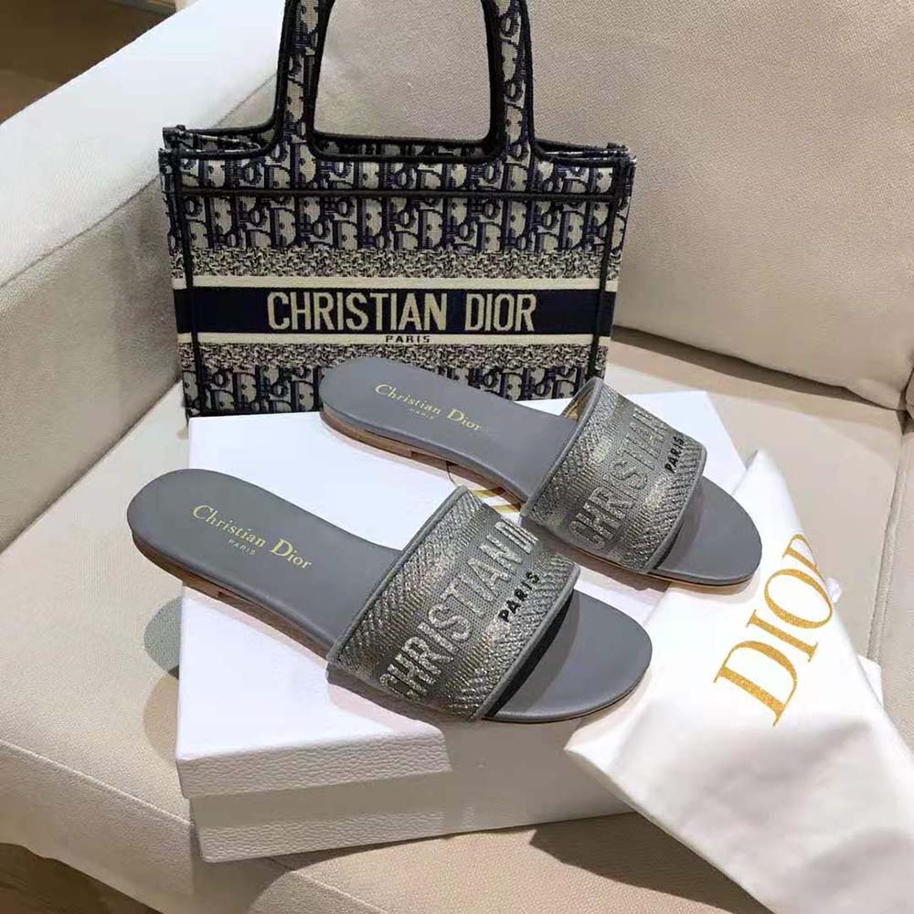 Dior Women Dway Slide Silver-Tone Embroidered Metallic Fabric - image 5