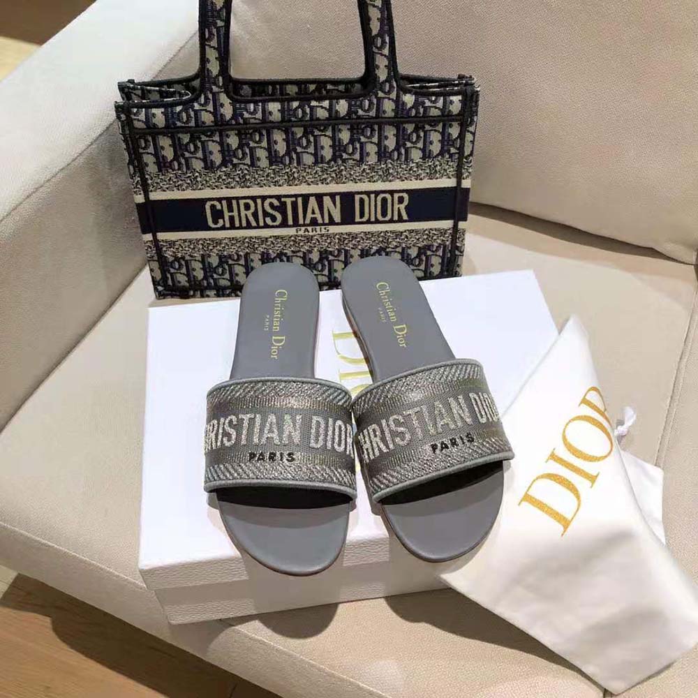 Dior Women Dway Slide Silver-Tone Embroidered Metallic Fabric - image 4