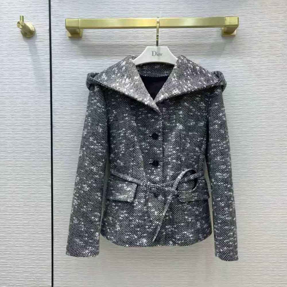 Close-up of hood and silver hardware on Dior Women Fitted Hooded Jacket