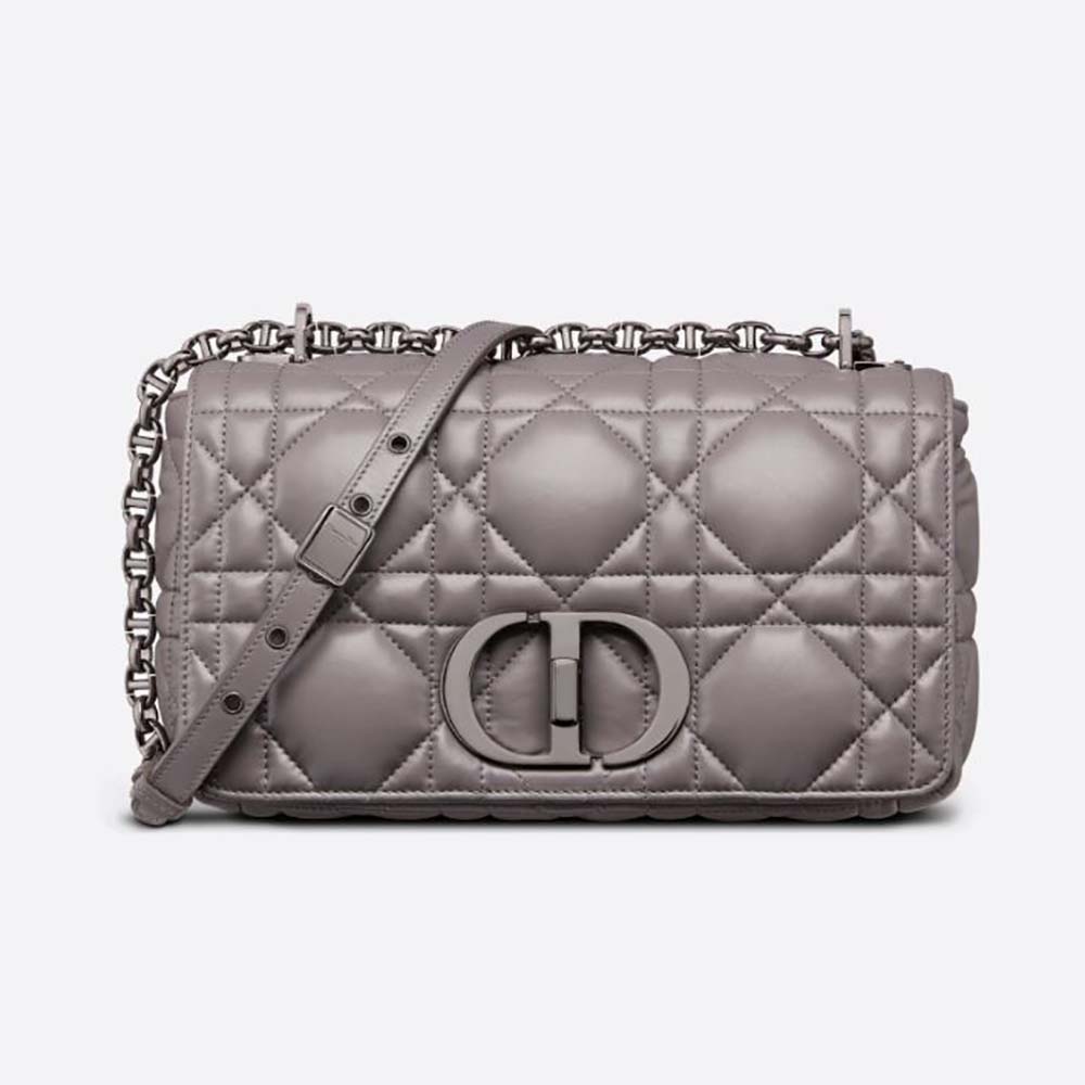 Front view of Dior Women Medium Dior Caro Bag Steel Gray Quilted Calfskin