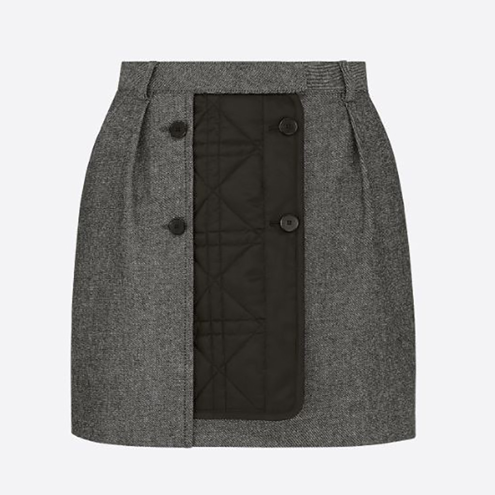 Front view of Dior Women Miniskirt with Macrocannage Lining Gray Cotton Drill