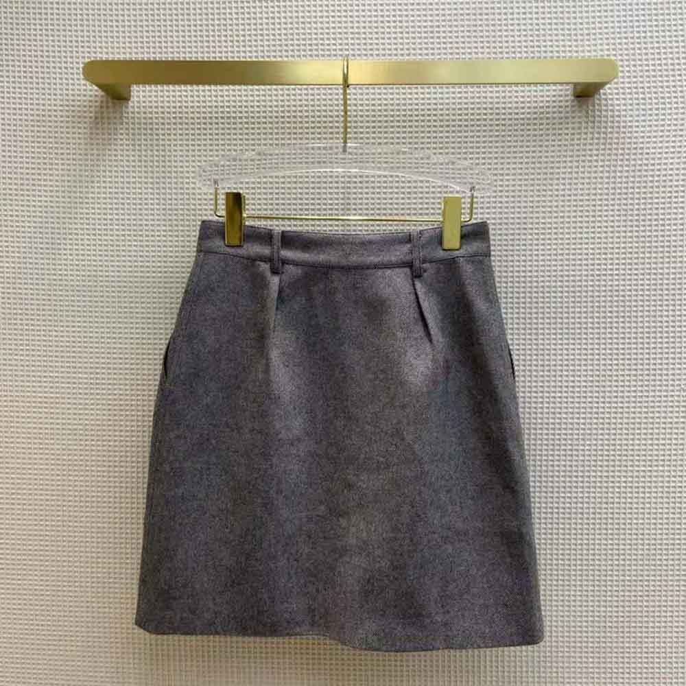 Side angle showing silhouette of Dior Women Miniskirt in gray
